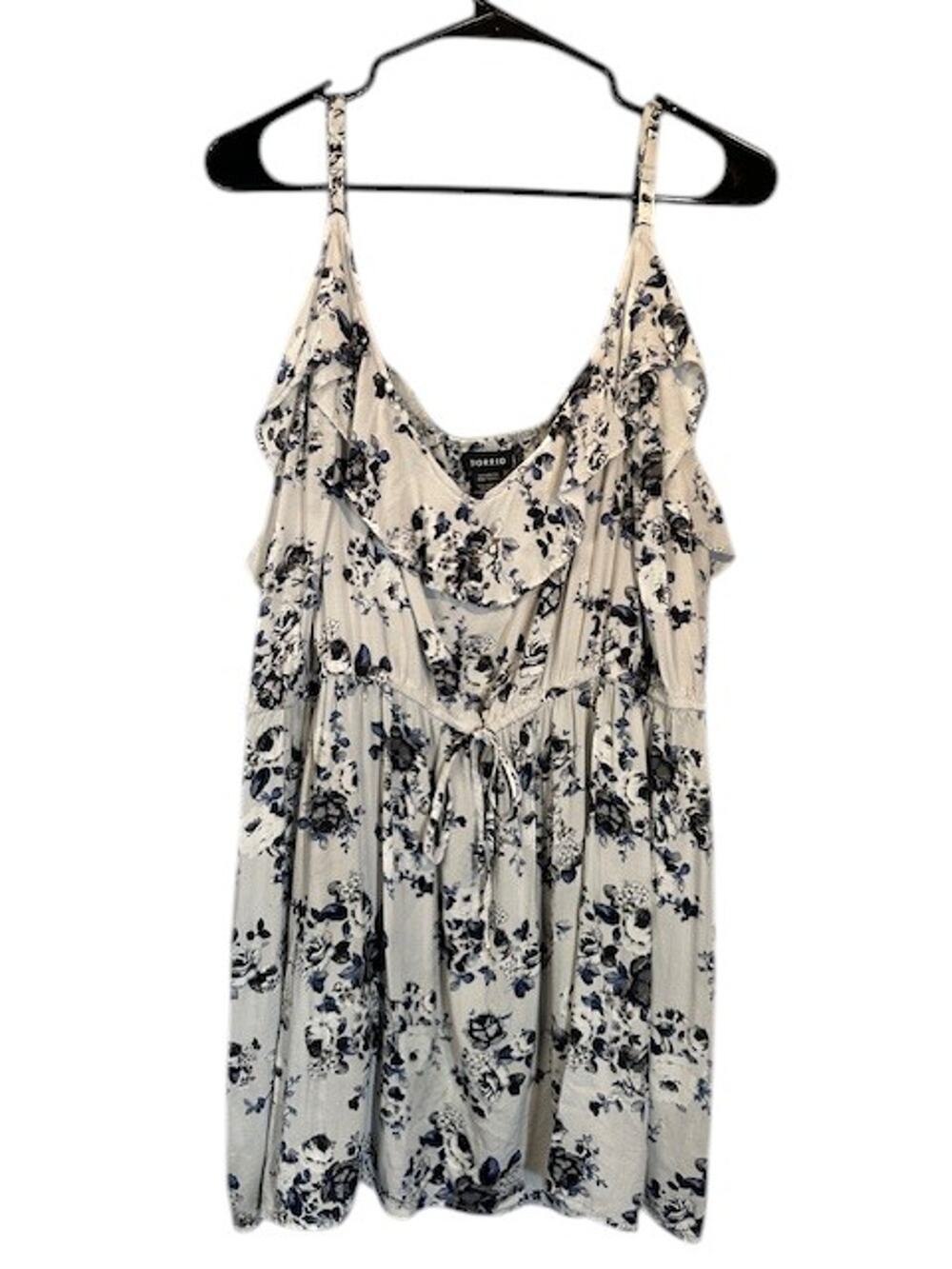 Torrid White Blue Floral Sleeveless Adjustable V-Neck Tan Top Blouse Women Sz 6X